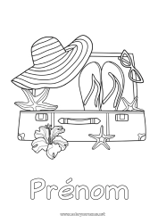 Dessin gratuit Vacances Été Chapeau Tong Étoile de mer Animaux marins ou aquatique Hibiscus Valises et bagages