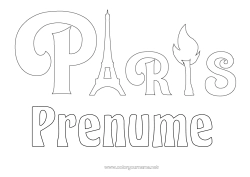 Desen liber de colorat Sport Franța Competiții și premii Turnul Eiffel Paris Monument Jocurile Olimpice Flacăra Olimpică