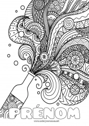 Coloriage gratuit Anniversaire Mandala Bonne année Champagne