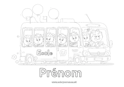 Coloriage gratuit Véhicules Bus, car École Transport en commun terrestres Rentrée scolaire Fournitures scolaires