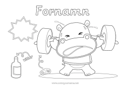 Gratis färgläggning Sport Hippopotamus Djur Afrikas vilda djur Gymnastik Konstnärlig sport Styrketräning