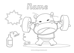 Colouring to customise Sport Hippopotamus Animal Wild Animals Of Africa Gymnastics Artistic Sports Weightlifting