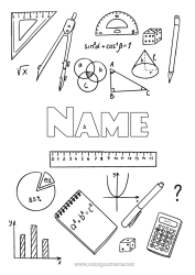 Coloring to customize Pencil Back to School School supplies Square Calculator Mathematics Geometric shapes Compass Notebook Covers