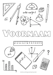 Kleurplaat aanpassen Potlood Terug naar school Schoolbenodigdheden Winkelhaak Rekenmachine Wiskunde Geometrische vormen Passer Schrijfkaften