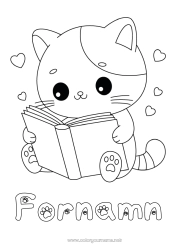 Gratis färgläggning Söt Hjärta Katt Söt Djur Bok Hundar och katter Läsning