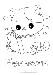 Gratis farvelægning Sød Hjerte Kat Kawaii Dyr Bog Hunde og katte Lekture