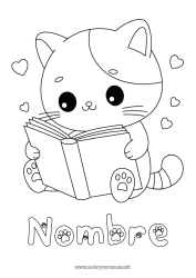 Dibujo libre Lindo Corazón Cat Kawaii Animales Libro Perros y gatos Lectura