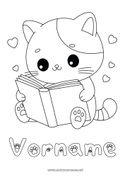 Malvorlage anpassen Niedlich Herz Katze Kawaii Tier Buch Hunde und Katzen Lesen