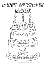 Free colouring Ghost Monster Cake Halloween Birthday