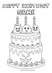 Free coloring Ghost Monster Cake Halloween Birthday