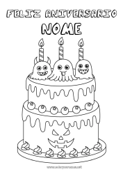 Desenho grátis Fantasma Monstro Bolo Halloween Aniversário