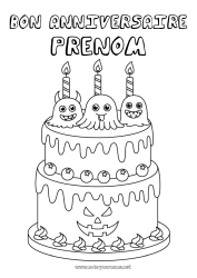 Coloriage gratuit Fantôme Monstre Gâteau Halloween Anniversaire
