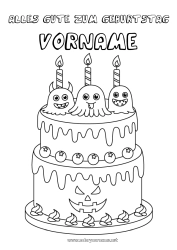 Kostenlose Malvorlage Geist Monster Kuchen Halloween Geburtstag