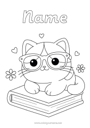Colouring to customise Cute Cat Cute Animal Book Dogs And Cats Reading Glasses