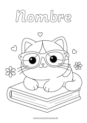 Dibujo libre Lindo Cat Kawaii Animales Libro Perros y gatos Lectura Gafas