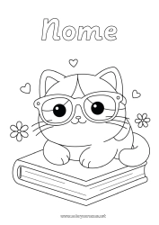 Disegno gratuito Carino Gatto Kawaii Animale Libro CanI e gatti Lettura Occhiali