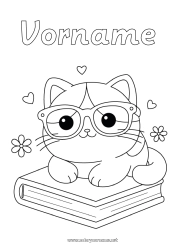 Malvorlage anpassen Niedlich Katze Kawaii Tier Buch Hunde und Katzen Lesen Brille