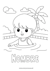Colorear gratis Chico Palmera Piscina