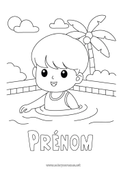 Coloriage gratuit Garçon Palmier Piscine