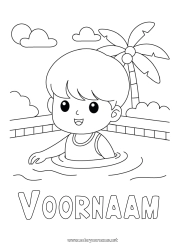 Gratis kleurplaat Jongen Palmboom Zwembad