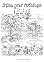 Colouring to customise Holidays Palm Tree Complex Colouring Pages Parasol Deck Chair Swimming Pool