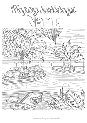 Free drawing Holidays Palm Complex coloring pages Parasol, Beach umbrella Deckchair Pool