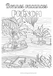 Coloriage gratuit Vacances Palmier Coloriages complexes Parasol Transat Piscine