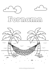 Gratis färgläggning Semester Palmträd Hängmatta