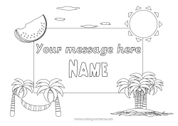 Colouring to customise Holidays Sun Palm Tree Fruit Hammock Watermelon
