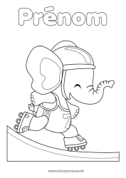 Coloriage gratuit Sport élephant Animal Animaux sauvages d'Afrique Roller