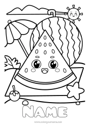 Colouring to customise Cute Sun Fruit Parasol Watermelon