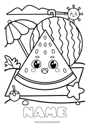Free coloring Kawaii Sun Fruits Parasol, Beach umbrella Watermelon