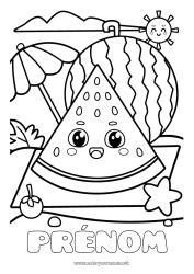 Dessin gratuit Kawaii Soleil Fruits Parasol Pastèque
