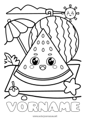 Malvorlage anpassen Kawaii Sonne Früchte Sonnenschirm Wassermelone