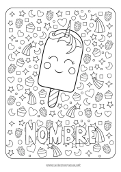 Colorear gratis Kawaii Unicornio Golosinas Helado Dragones, unicornios y animales fantásticos