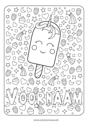 Gratis kleurplaat Kawaii Eenhoorn Lekkernijen, zoetigheden IJs Draken, eenhoorns en fantastische dieren