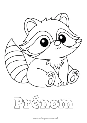 Coloriage gratuit Mignon Kawaii Animal Animaux de la forêt Raton laveur