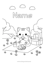 Colouring to customise Cute Cat Cute Animal Basket Drink Fizz Hamburger Dogs And Cats Picnic Cheese