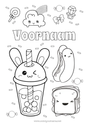 Gratis tekening Kawaii Regenboog Ring Drankje Lekkernijen, zoetigheden Lolly Hotdog Bubble tea Broodje