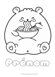 Coloriage gratuit Monstre Ours Manga Animaux de la forêt Ramen