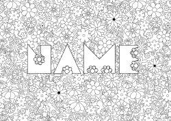 Free colouring Flowers Decorated name Decorative background