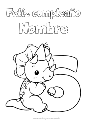 Colorear gratis Cumpleaños Dinosaurios Número Triceratops Mensaje de feliz cumpleaños (inglés) Gran número de edad Seis