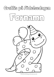 Färgläggningssida att anpassa Födelsedag Dinosaurier Siffra Grattis på födelsedagen! Stort siffra ålder Två