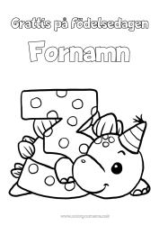 Färgläggningssida att anpassa Födelsedag Dinosaurier Siffra Grattis på födelsedagen! Stort siffra ålder Tre