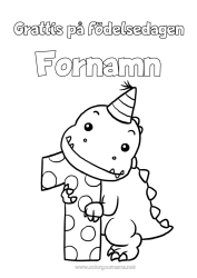 Gratis färgläggning Födelsedag Dinosaurier Siffra Grattis på födelsedagen! Stort siffra ålder En
