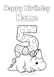 Free drawing Birthday Dinosaurs Number Triceratops Happy Birthday (English) Message Big number age Five