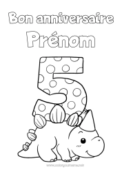 Dessin gratuit Anniversaire Dinosaures Chiffre Tricératops Joyeux anniversaire (français) Message Gros chiffre âge Cinq