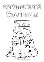 Gratis tekening Verjaardag Dinosaurussen Getal Triceratops Verjaardag (Frans) Bericht Leeftijdscijfer Vijf