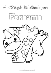 Gratis färgläggning Födelsedag Dinosaurier Siffra Grattis på födelsedagen! Stort siffra ålder Sju