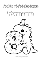 Färgläggningssida att anpassa Födelsedag Dinosaurier Siffra Grattis på födelsedagen! Stort siffra ålder Åtta